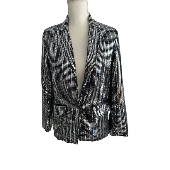 VICI Silver Black Metallic Mirror Jacket Blazer Size Small - Picture 1 of 5